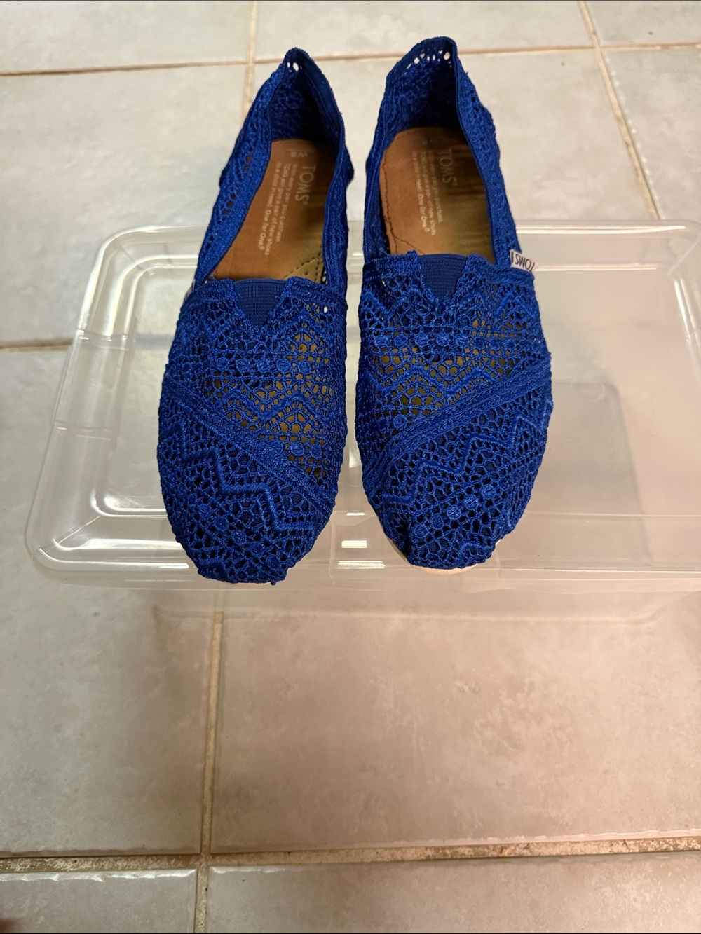 Toms Crochet Alpargata Slip-Ons in Cobalt Blue
